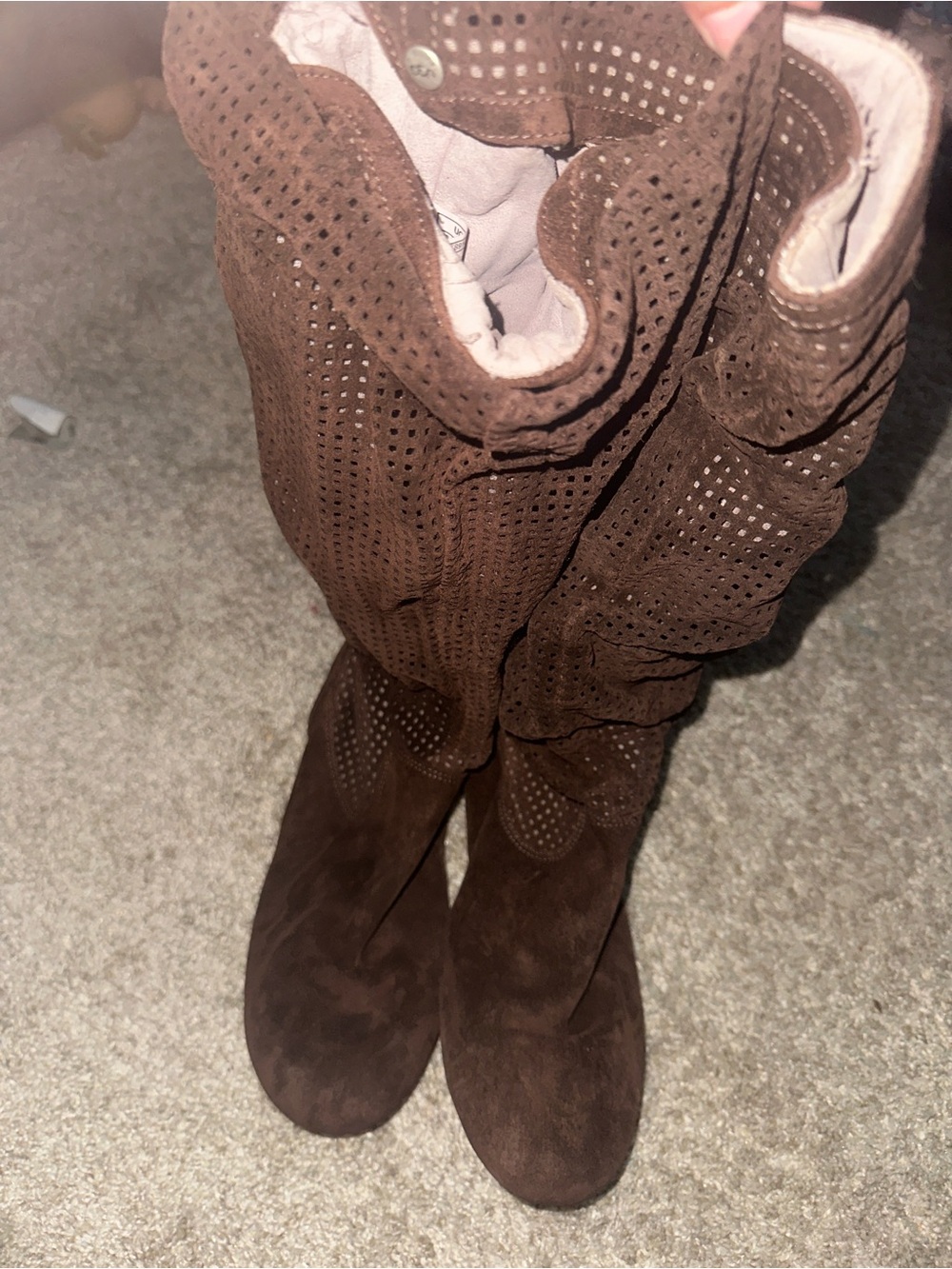 UGG Brown Perforated Over-The-Knee Suede Boots